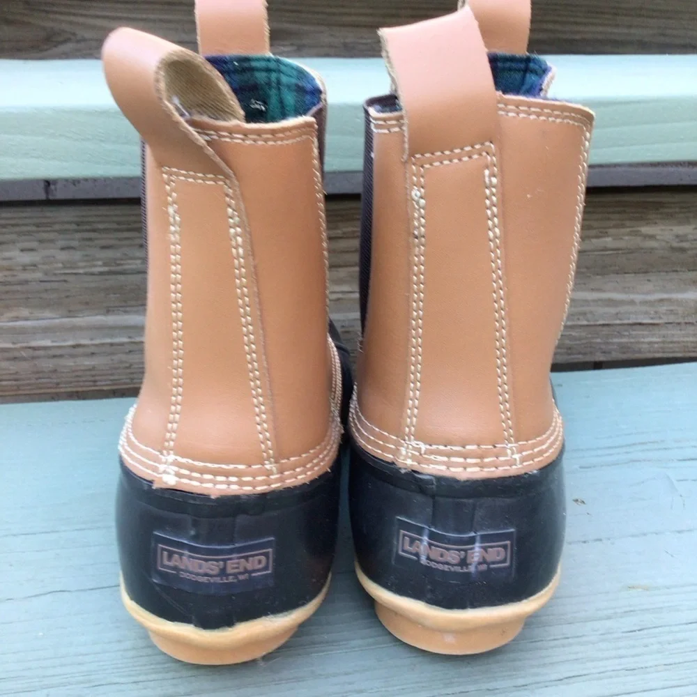 Lands End Chelsea Duck Boots Brown Leather Pull Over Women’s